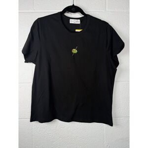 State of Mine Martini Olive Baby Tee Black Embroidered Cocktail Shirt NWT M